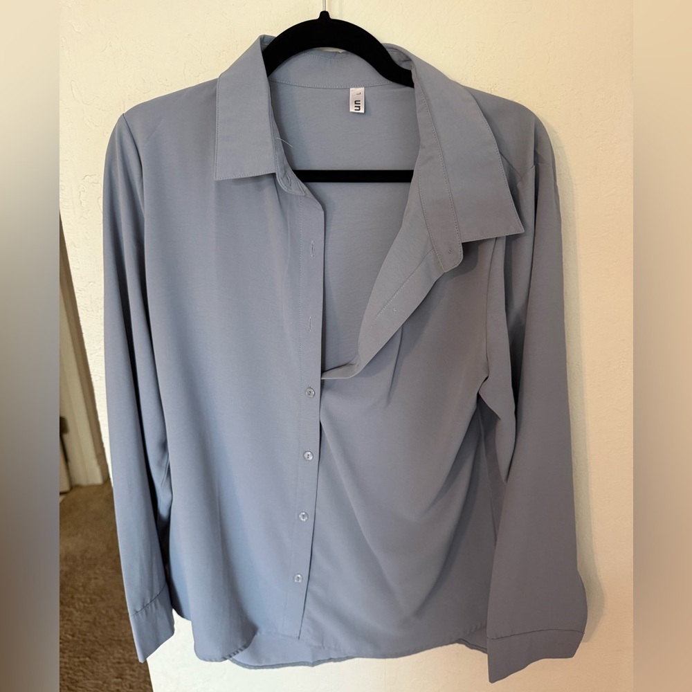 Light Blue Button-Up collared Blouse